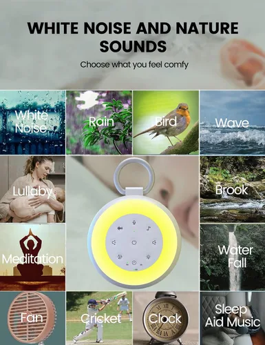 Vista 5 de Vaydeer SA18 - Máquina de ruido blanco con grabación, máquina de sonido portátil y altavoz Bluetooth para bebés adultos, 24 sonidos relajantes, luz