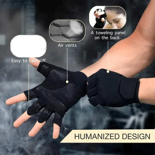 Vista 5 de Guantes de entrenamiento para mujer, guantes de levantamiento de pesas sin dedos, guantes de ejercicio para entrenamiento, fitness, ciclismo
