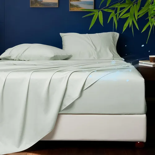 Vista 8 de HYPREST Sábanas refrescantes tamaño Queen – Rayón derivado de bambú, seda suave y transpirable, juego de sábanas de lujo que no sudan, sábanas Beige