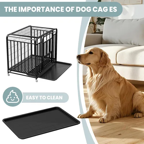 Vista 3 de Jaula resistente de 42 pulgadas para perros extragrandes, de acero a prueba de escapes, con ruedas bloqueables y puertas dobles, jaula XXL