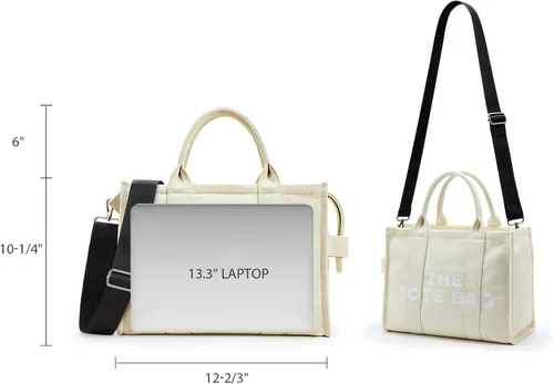 Vista 4 de NEGBIU The Tote Bag para mujer, bolsa de lona con cremallera, hombro estético, cruzado, bolso para el trabajo, la escuela