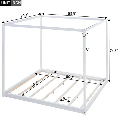 Vista 2 de Harper & Bright Designs Cama King con dosel de madera con 4 paneles de póster, marco de cama King con soporte de listones de madera maciza, cama