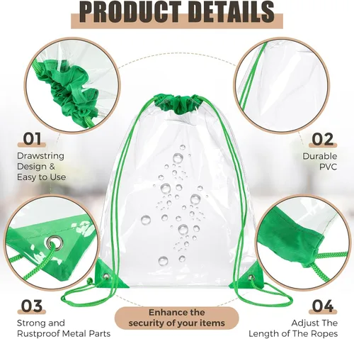 Vista 3 de 50 bolsas transparentes con cordón, bolsas de PVC deportivas, a granel, transparente, para estadio, impermeable, mochila transparente para gimnasio