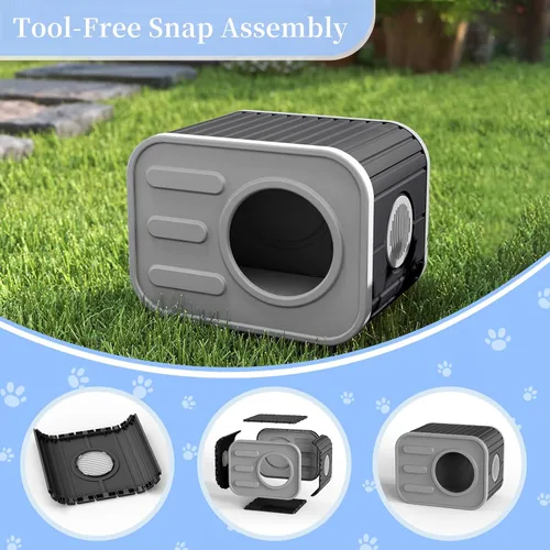 Vista 5 de PatioZen Cama para gatos de interior, casa en cubo, resistente a la intemperie, refugio aislado de plástico con suelo elevado, apilable