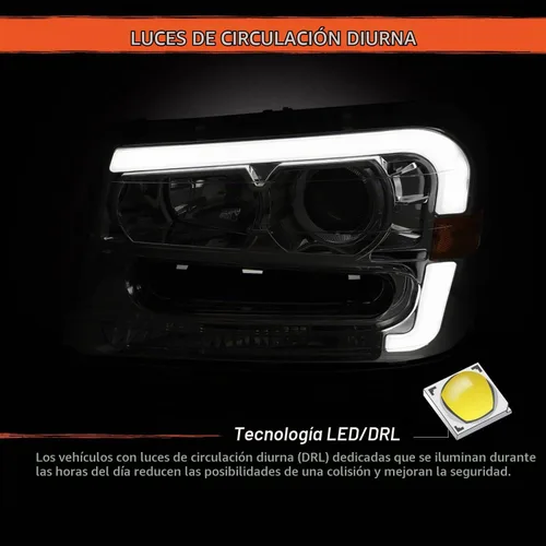 Vista 4 de AKKON - Para faros delanteros de proyector Chevy Trailblazer 2002-2009 LED DRL Daytime Running Light Chrome Housing Clear Lens Driver And Carcasa