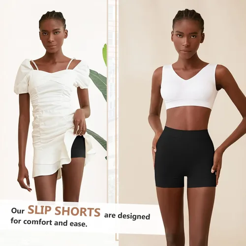 Vista 5 de YADIFEN Pantalones cortos para debajo de los vestidos, pantalones cortos suaves para mujer, ropa interior antirozaduras, pantalones cortos de yoga