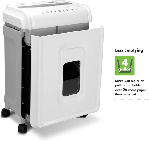 Vista 4 de Aurora Trituradora de alta seguridad de 8 hojas con microcorte para papel, CD/DVD y tarjetas de crédito, Blanco/Gris