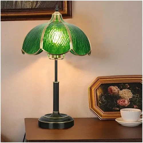 Vista 7 de Lámpara de mesa de cristal vintage Lámpara de mesa para dormitorio, estudio, sala de estar, lámpara de mesa de noche de latón (azul, mediano)