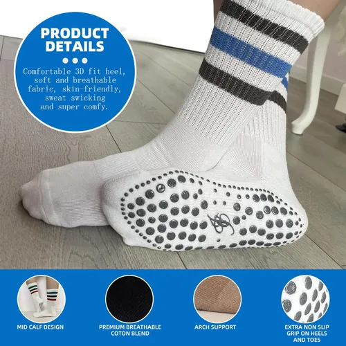 Vista 2 de JCZANXI Calcetines de yoga con empuñaduras para mujer, calcetines antideslizantes de moda para pilates, barras, tenis Calcetines acolchados ideales
