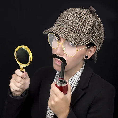 Vista 7 de 6 Pcs Detective Costume Accessories Set Detective Hat Magnifying Glass Bow Tie Fake Mustache Glasses