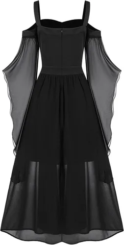 Vista 4 de Vestidos góticos vintage para mujer, vestido midi con estampado de esqueleto de Halloween
