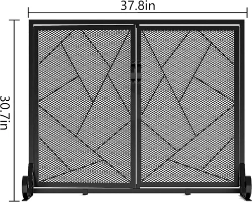 Vista 6 de Fire Beauty Pantalla de chimenea con puertas con bisagras Borde de hierro fundido, marco de acero resistente, malla metálica duradera, protector