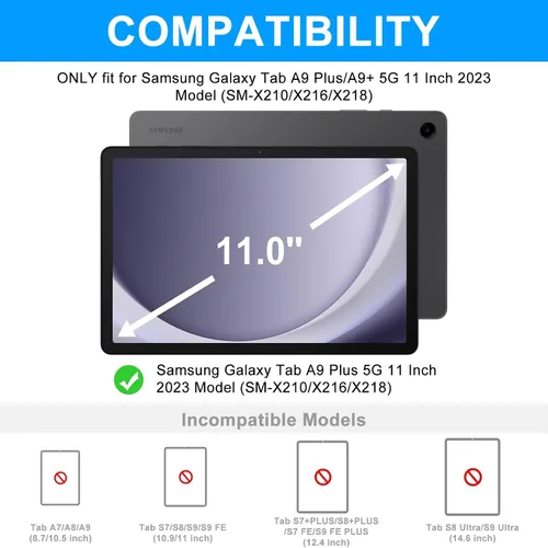 Vista 2 de Funda de teclado para Samsung Galaxy Tab A9+ Tablet de 11 pulgadas, teclado Bluetooth desmontable, funda inteligente Galaxy A9 Plus con teclado