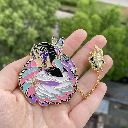 Vista 2 de Alfileres esmaltados de demonio para mochila - Pin de anime de personajes Kimetsu noyaiba, accesorio de insignia de moda para chaquetas, camisas