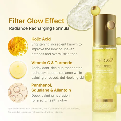 Vista 3 de medicube Suero en Bruma de Gelatina Dorada con Vitamina de Cúrcuma Bruma Facial Diaria 2 en 1 y Suero Con Vitamina C, Cúrcuma, Pantenol para un