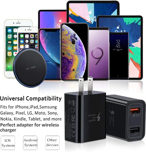 Vista 3 de Enchufe USB, cargador de pared USB doble, paquete de 4 unidades, 30 W, 2 puertos, bloque de carga rápida 3.0, bloque de carga 3.0, para iPhone 16