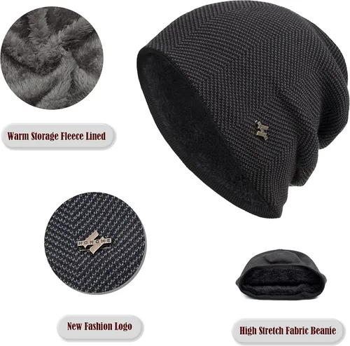 Vista 2 de Gorro unisex de lana de punto Sky Madrid con forro polar frío para hombre, gorro negro