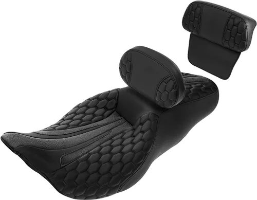 Vista 43 de Asiento de conductor, pasajero y piloto - SLMOTO Asiento de motocicleta de una pieza para 2 personas, compatible con Harley Touring Road King CVO