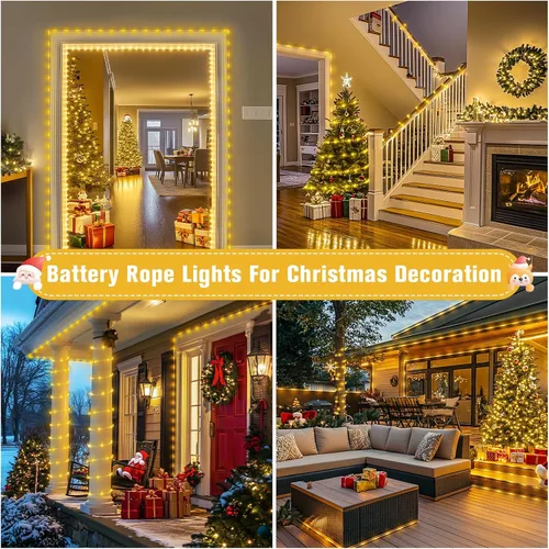 Vista 7 de JMEXSUSS Paquete de 2 luces de Navidad a pilas de luces blancas cálidas, impermeables al aire libre, 200 LED de 66 pies, 8 modos, funciona