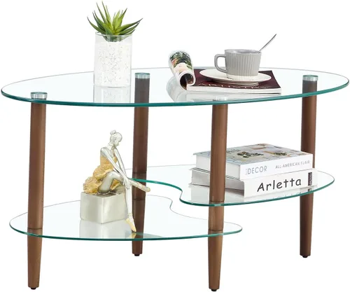Vista 14 de Henf Oval Glass Coffee Table, 39.4'' Transparent Top, Black Metal Legs