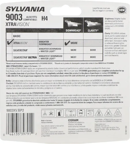 Vista 2 de Bombilla de faros halógenos XtraVision SYLVANIA 9003 (también compatible con H4), (paquete de 2), 9003