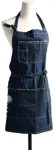 Vista 7 de Delantal Tobyan de Mezclilla de Algodón Suave - Delantal Unisex Ajustable con Babero de 5 Bolsillos Perfecto para Cocinas