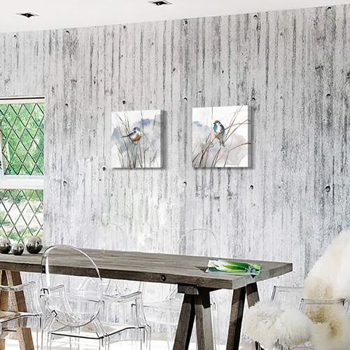 Vista 5 de Cuadro abstracto de pájaro para pared, diseño de pájaros en junco, impresiones de acuarelas sobre lienzo para dormitorio