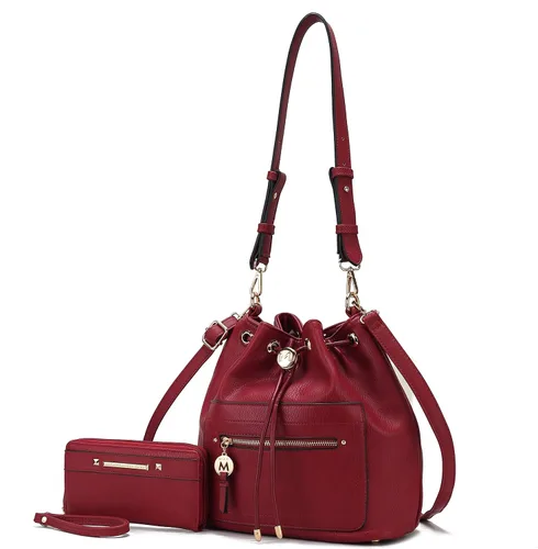 Vista 11 de MKF Collection Bolso bandolera para mujer, bolso de hombro con cordón, bolso de mano de moda con cartera de muñeca