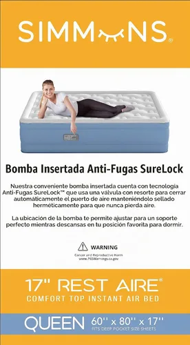 Vista 8 de Simmons Rest Aire Colchón cama de aire con bomba lateral incorporada y cubierta de terciopelo suave: Queen