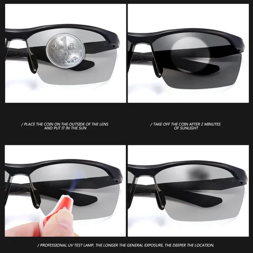 Vista 5 de Gafas de sol polarizadas fotocrómicas unisex para hombres y mujeres deportes pesca conductor gafas de sol de metal