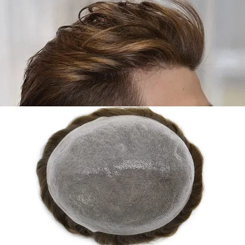 Vista 25 de Pieza de pelo para hombre, sistema de reemplazo de cabello de piel ultra fina para hombres, pieza de pelo de tupé para hombres, cabello humano real
