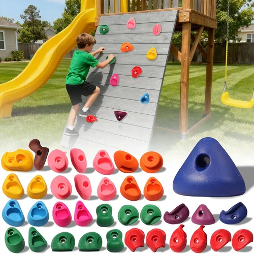 Vista 10 de Juego de 20 soportes de escalada en roca para niños, agarres de pared para escalada en roca, juego de pared para interiores y exteriores, juego