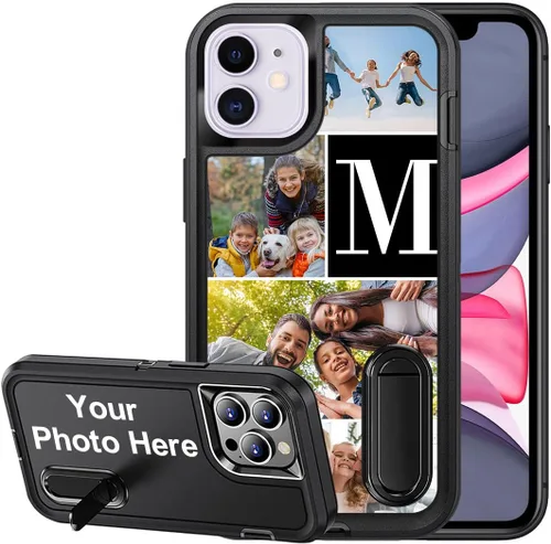 Vista 27 de Funda personalizada para iPhone 11, funda con soporte integrado y soporte, protección resistente a los arañazos, funda de fotos personalizada, haz