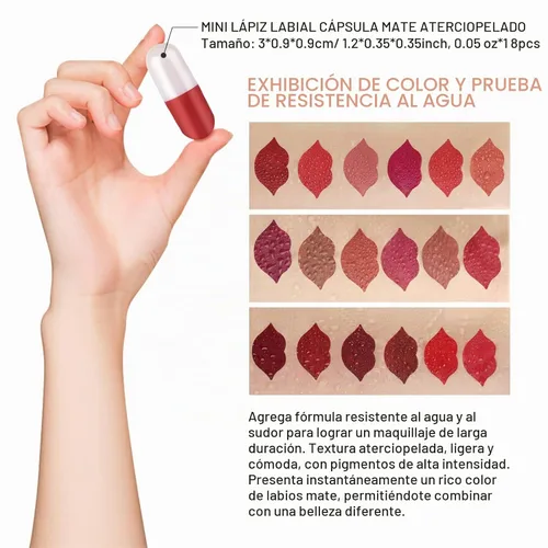 Vista 8 de Labiales de 18 colores de pastillas de cápsula, mini lápiz labial, juego de lápiz labial mate de larga duración, tinte de labios – Labiales Mate 24
