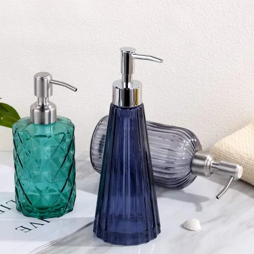 Vista 6 de YunNasi Dispensador de jabón con bomba, dispensador de jabón líquido recargable para encimera de baño, fregadero de cocina (azul)
