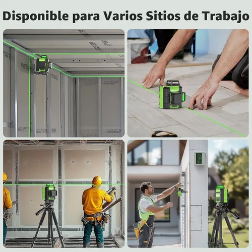 Vista 8 de Huepar Nivel láser 360 autonivelante, nivelador láser de línea cruzada verde recargable 3x360°, herramienta láser de nivel 3D para construcción