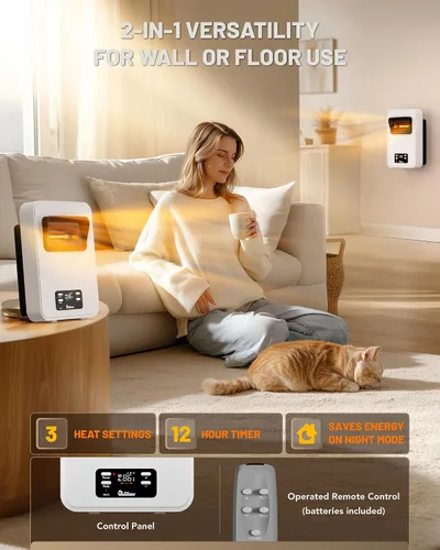 Vista 7 de Estufa de Espacio Eléctrica Dr. Infrared Heater Ecoheat, Sistema Dual con Infrarrojos y Ventilador Forzado, Control Remoto, 1500W, Montaje en Pared