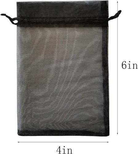 Vista 3 de Paquetes de 50 bolsas de organza de regalo de 4 x 6 pulgadas, cordón negro a granel para baby shower, Navidad, cumpleaños de profesores, recuerdos