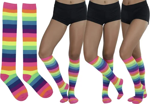 Vista 3 de ToBeInStyle Paquete de 6 calcetines largos y altos de acrílico multicolor a rayas arcoíris
