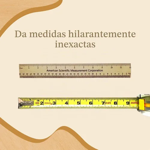 Vista 4 de Regla de truco, 2 piezas, broma de mejora de tamaño, 33% más grande, madera, 9 pulgadas
