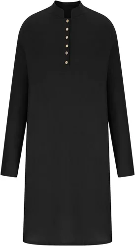 Vista 4 de Camisa de estilo árabe de moda para hombre, manga larga, botón de cuello alto, pulóver, bata musulmana sólida, Thobe largo