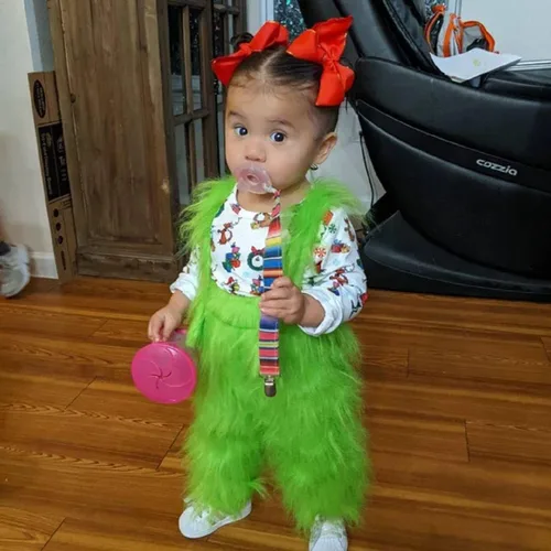 Vista 3 de Traje de Navidad para bebés y niñas, chaqueta de manga larga de Papá Noel, abrigo de forro polar, pantalones sombrero, ropa de cosplay para fiestas