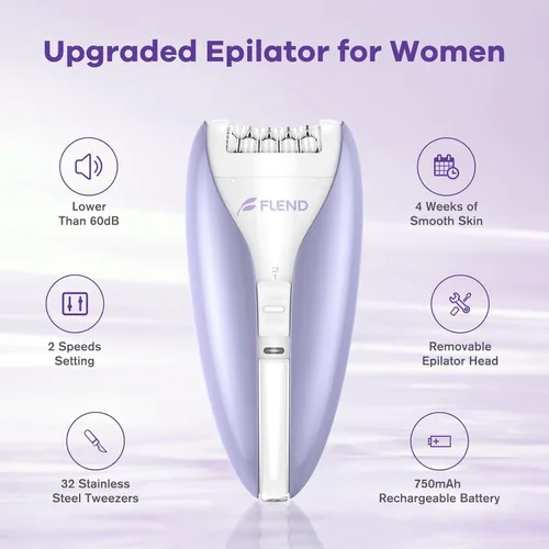 Vista 3 de Epilator for Women, Silent Facial Hair Removal Device, Smooth Glide Tech 2 Speeds & 36 Tweezers Gentle Efficient Hair Removal Cordless Epilators for