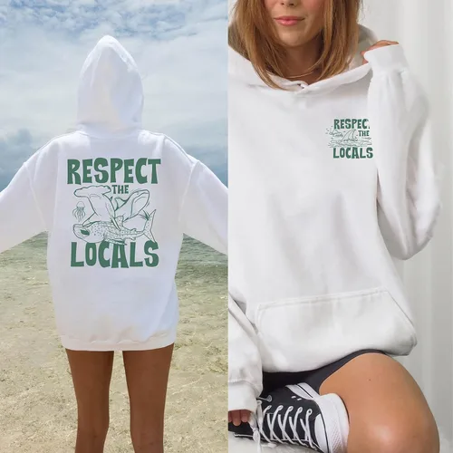 Vista 3 de CURTIZON Respect The Locals - Sudadera con capucha de tiburón, diseño inspirado en el océano