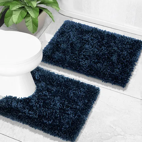 Vista 27 de Yimobra Juego de 2 alfombras de baño, alfombra de baño suave y absorbente y alfombra de inodoro en forma de U con respaldo antideslizante, alfombras