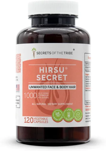 Vista 6 de Secrets of the Tribe Hirsu Secret 60 cápsulas, 1000 mg, palma enana americana, cohosh negro, Vitex, menta verde, lavanda, té verde. Vello facial
