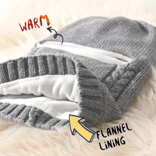 Vista 5 de Camptrace Conjunto de bufanda y gorro de invierno para bebés y niños con forro polar y capucha