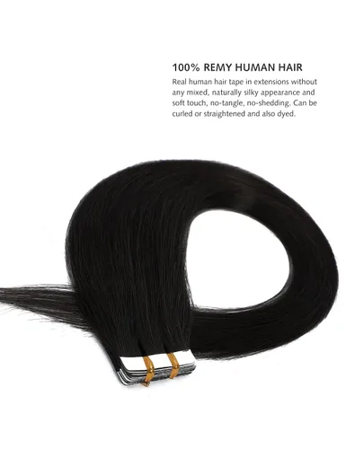 Vista 2 de Yamel Extensiones de cabello humano con cinta, extensiones de cabello negro natural de 10 pulgadas, 20