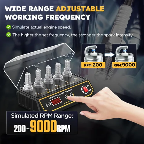 Vista 4 de Probador de Bujías Automotriz Mejorado de 5 Orificios con Altura Ajustable, Probador de Bobina de Encendido del Motor 200-9000rpm Frecuencia