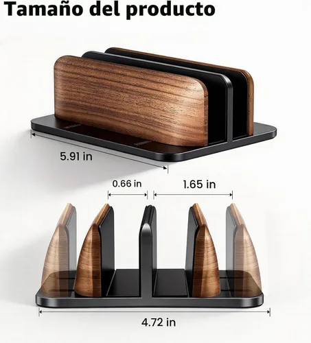Vista 7 de LOXP Soporte vertical para laptop, [doble ranura de madera + soporte de aluminio para portátil], soporte ajustable para MacBook de escritorio, base